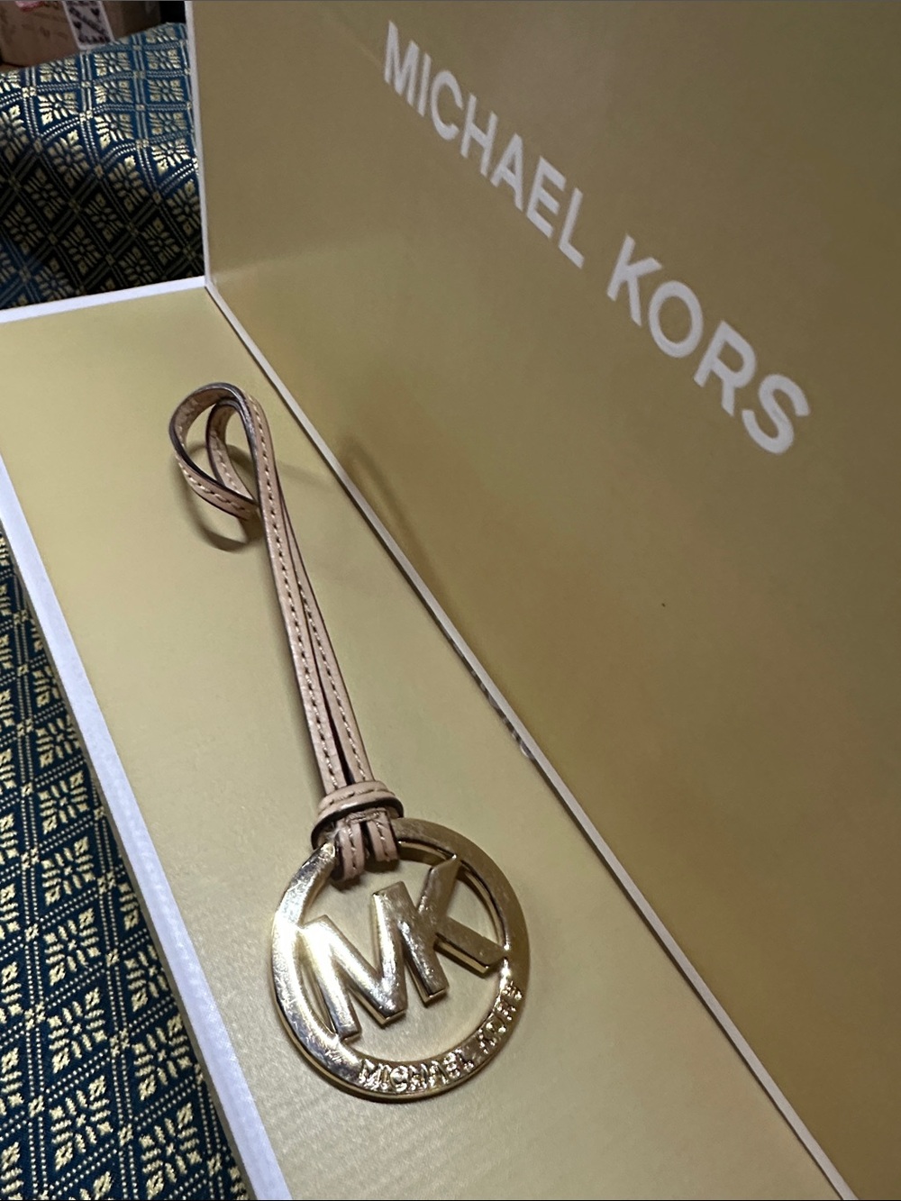 Michael Kors Gold MK Logo Charm with Blush Strap